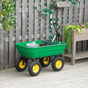 125 Litre Large Garden Cart Heavy Duty 4 Wheel Trolley Dump Wheelbarrow Tipping Truck Trailer - Green