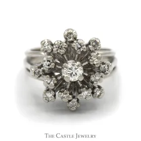 1/2cttw Flower Shaped Diamond Cluster Ring in 14k White Gold