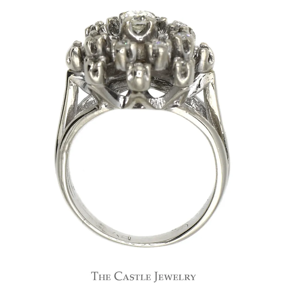 1/2cttw Flower Shaped Diamond Cluster Ring in 14k White Gold