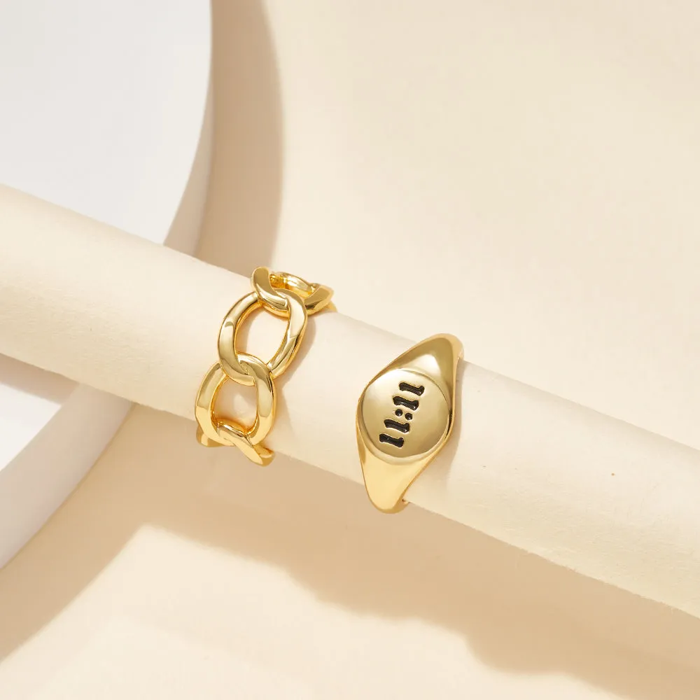 14K Gold Chunky Gold Rings Set for Women-2Pcs