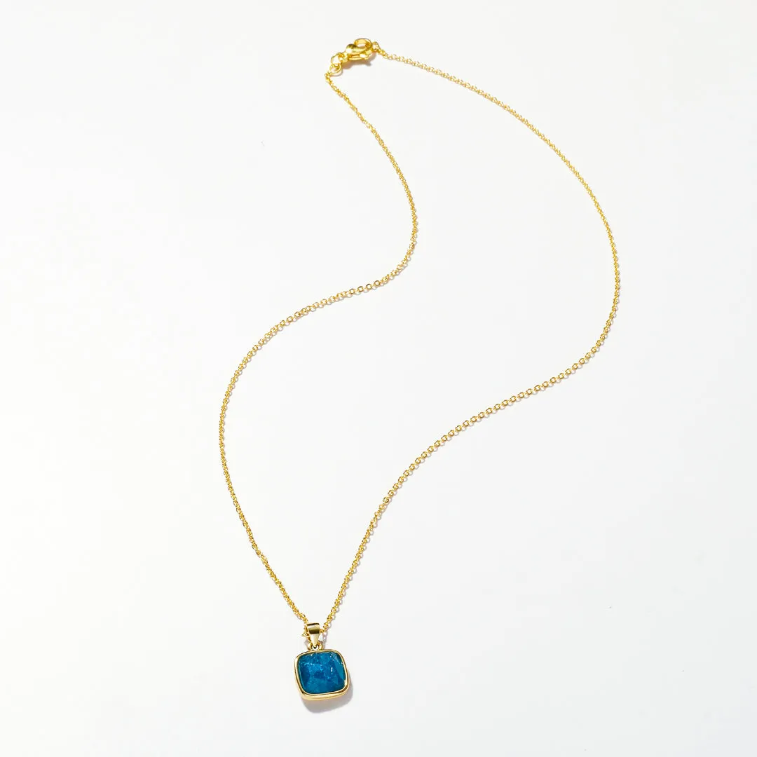 14K Gold Healing Crystal Necklace Natural Energy Stone Pendant Necklace - Blue Apatite