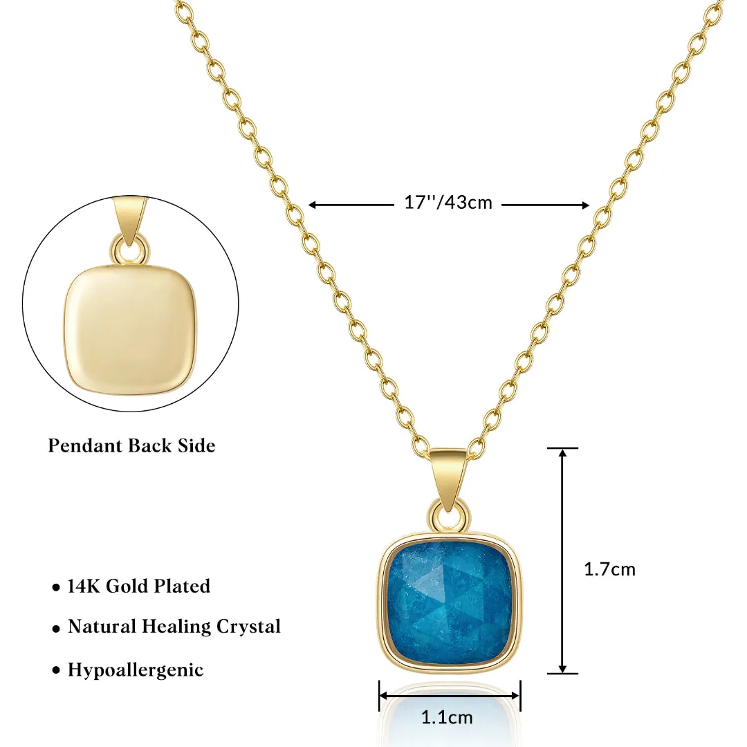 14K Gold Healing Crystal Necklace Natural Energy Stone Pendant Necklace - Blue Apatite