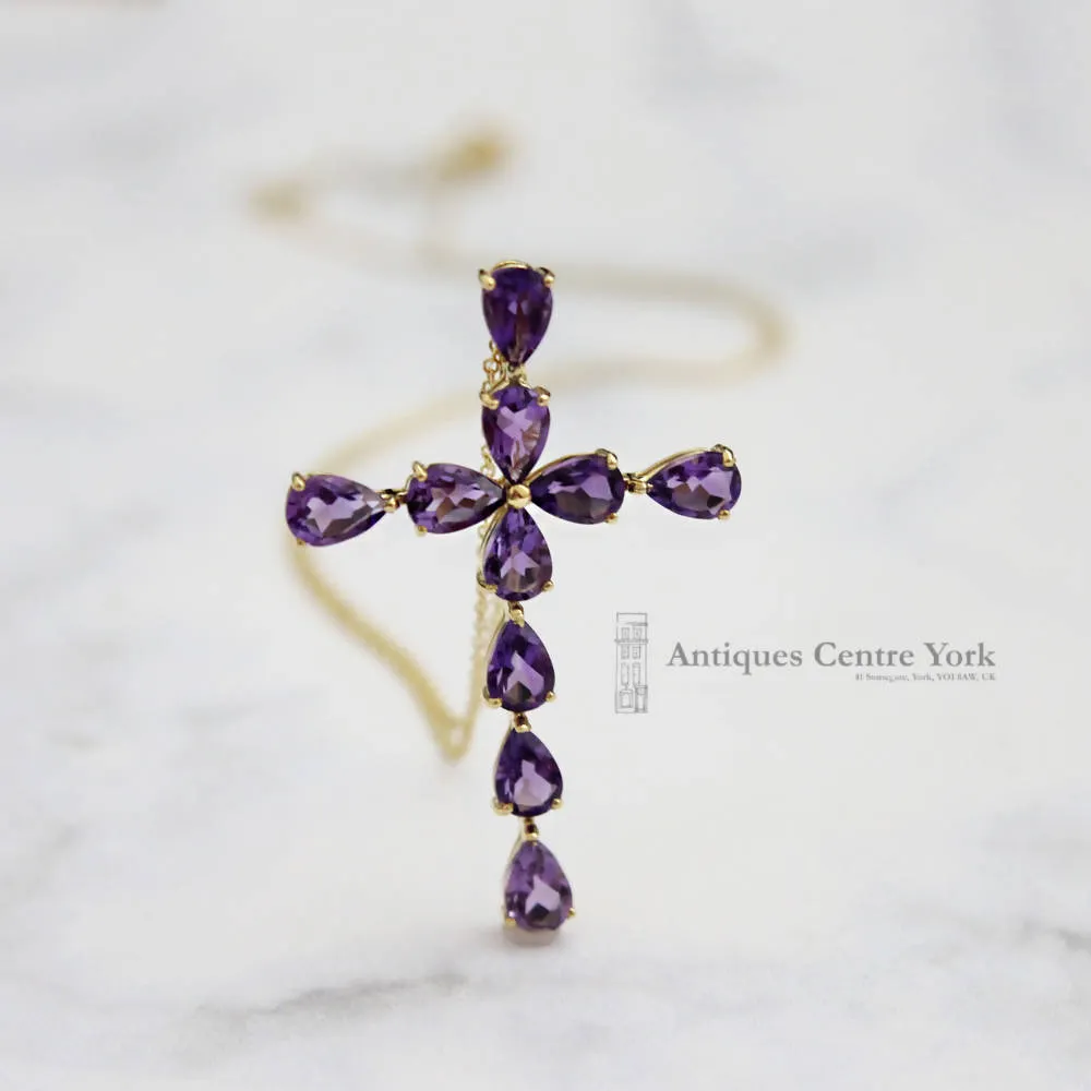 18ct Gold Amethyst Cross