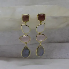 18ct Gold Vermeil Quartz, Moonstone and Labradorite Drop Earrings