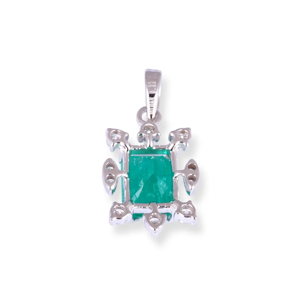 18ct White Gold Diamond and Emerald Pendant