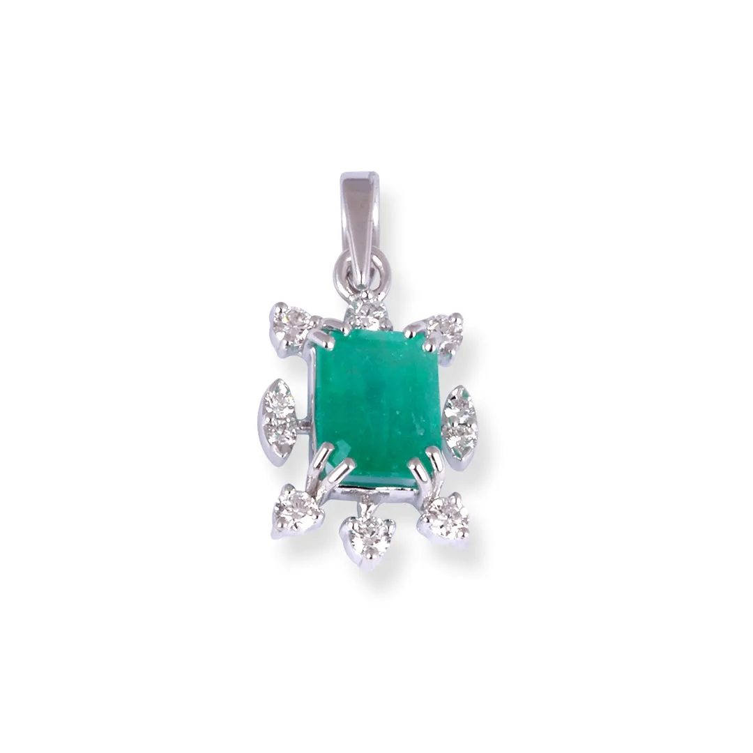 18ct White Gold Diamond and Emerald Pendant