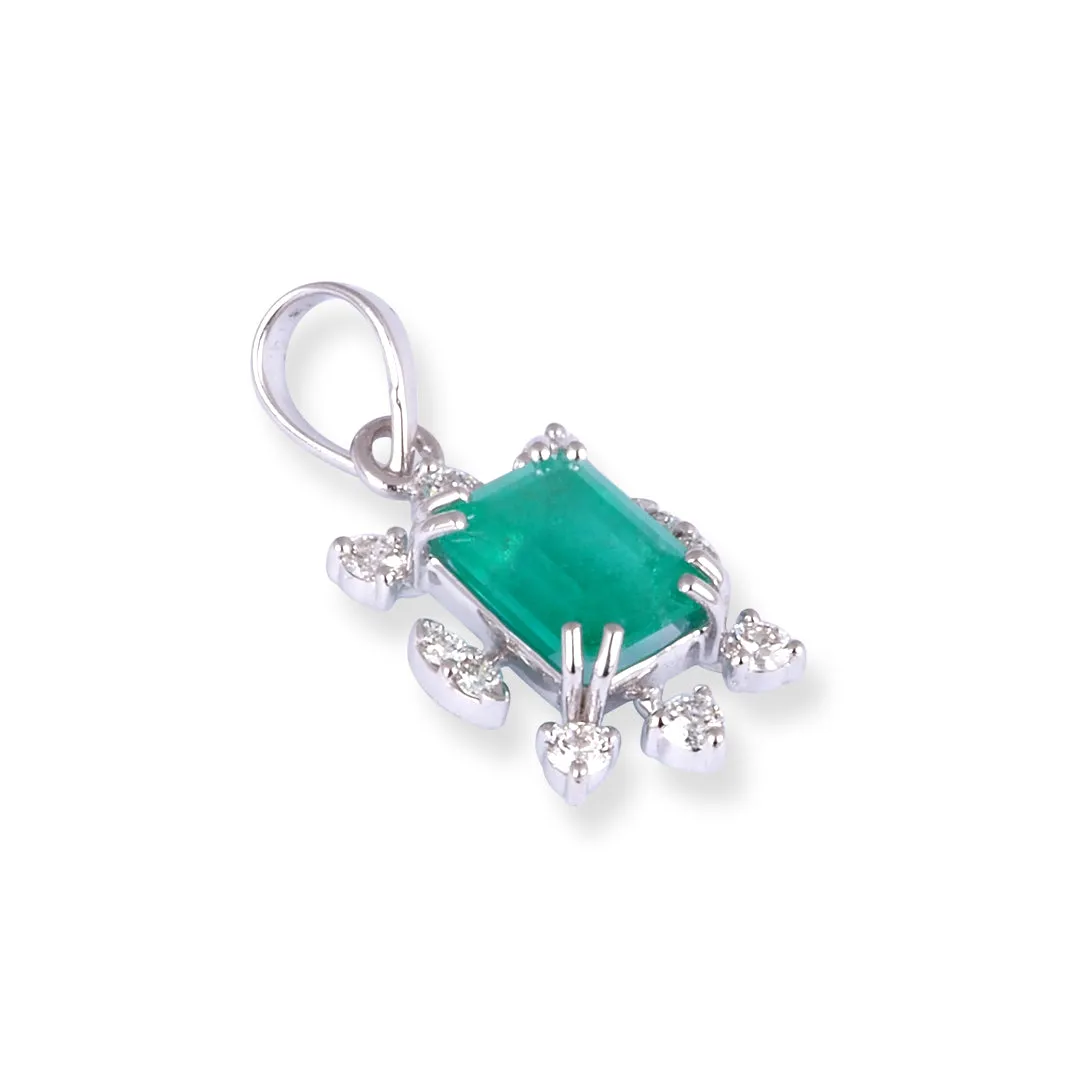 18ct White Gold Diamond and Emerald Pendant