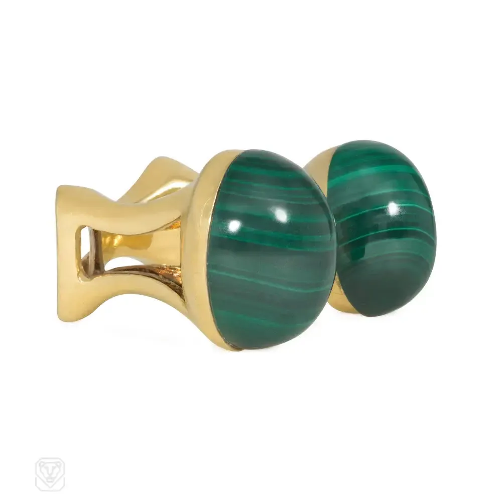 1970s Italian malachite and gold between-the-finger ring