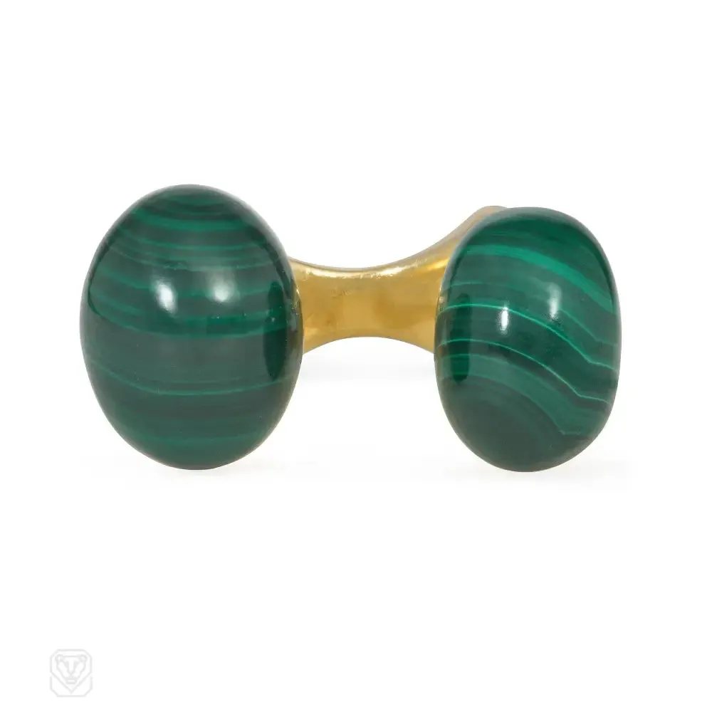 1970s Italian malachite and gold between-the-finger ring