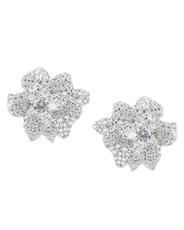 3D Pave Flower Earrings