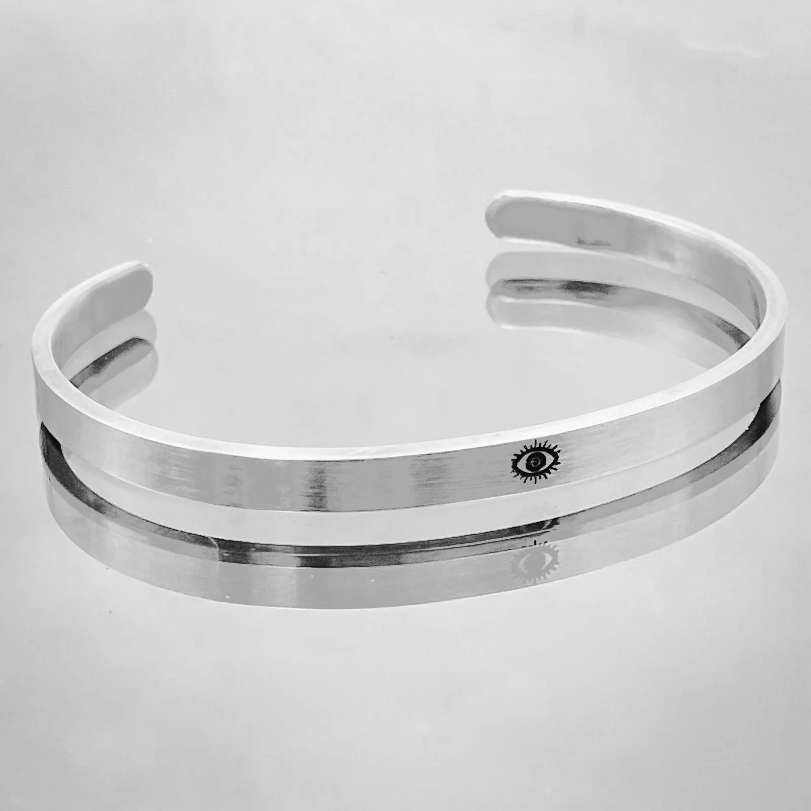 5mm Matte Finish Silver 316 Surgical Stainless Steel Evil Eye Laser Engraved Cuff Kada Bangle Bracelet Unisex