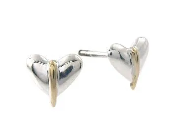 9ct Gold and Sterling Silver Heart Stud Earrings