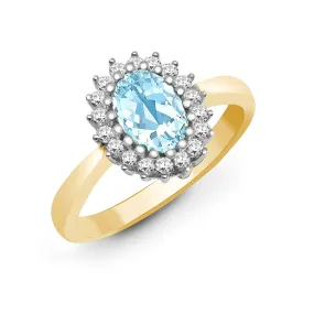 9ct Yellow Gold Diamond And Blue Topaz Ring