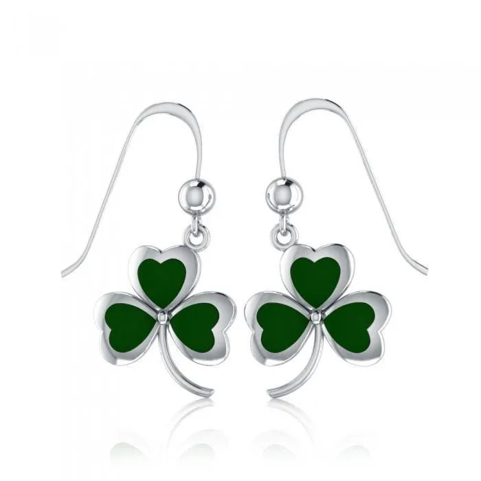 A young sprig of luck and happiness ~ Sterling Silver Jewelry Celtic Shamrock Hook Earrings TE1119