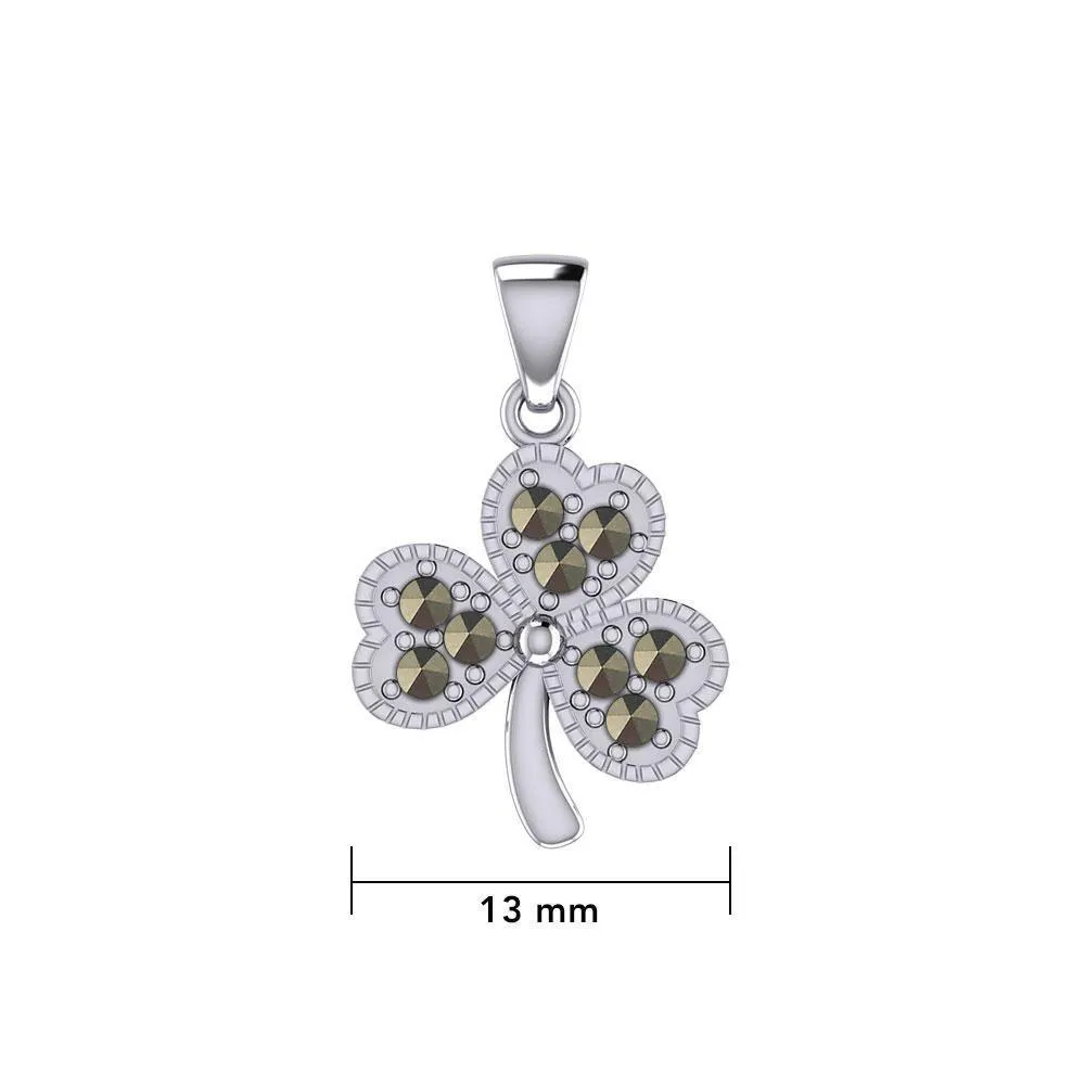 A young spring of luck and happiness Silver Celtic Shamrock Pendant with Marcasite TPD5459