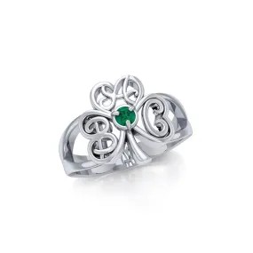 ABC Monogramming Shamrock Clover Silver Gemstone Ring TRI1750