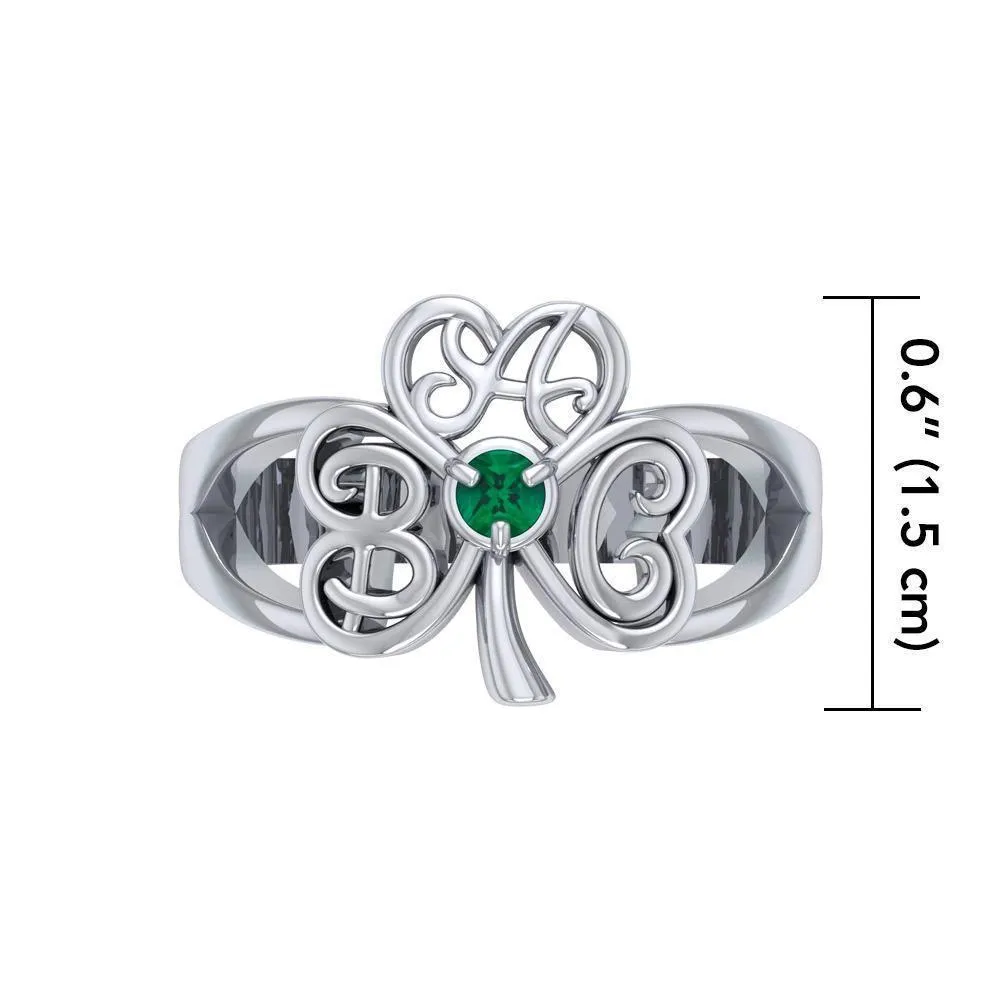 ABC Monogramming Shamrock Clover Silver Gemstone Ring TRI1750