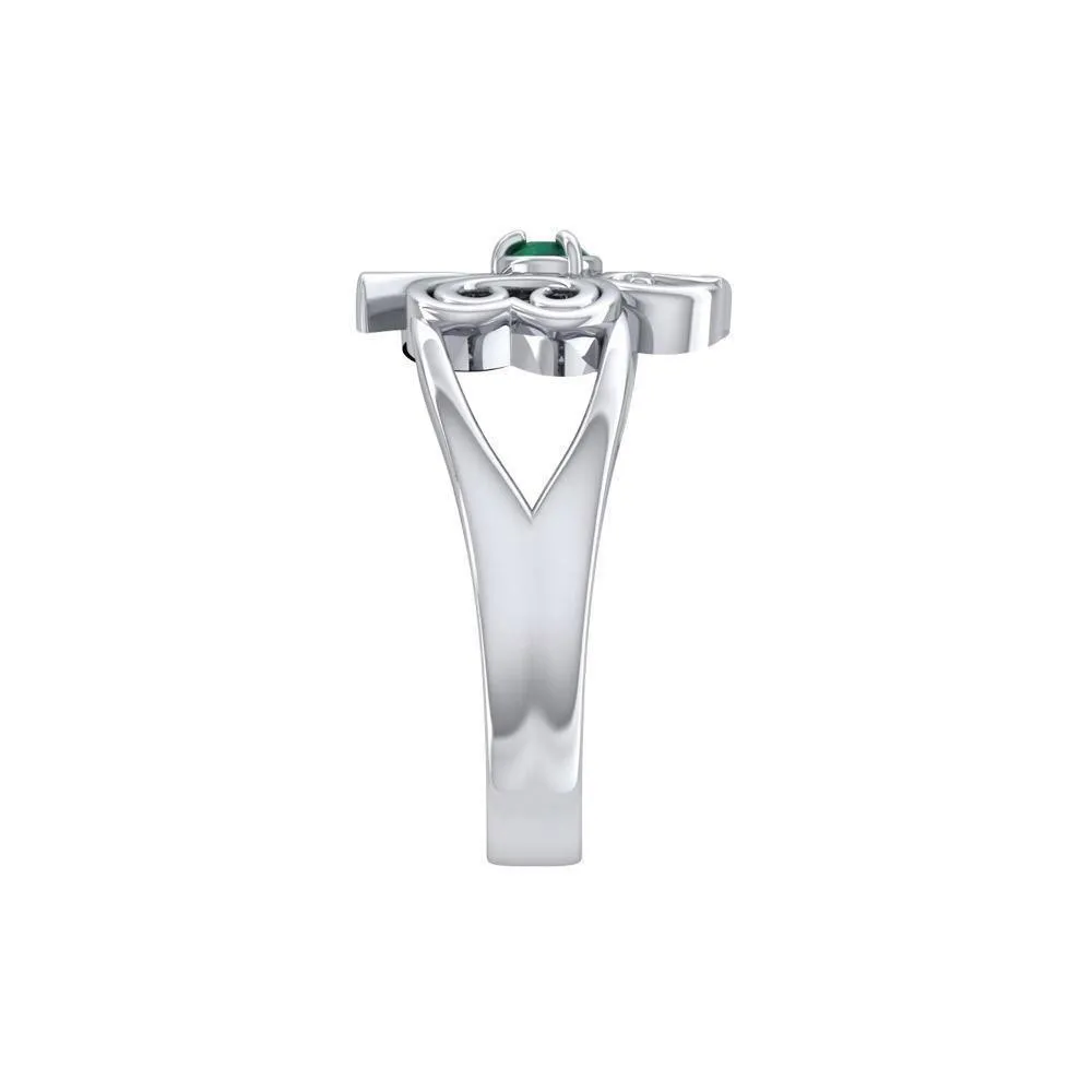 ABC Monogramming Shamrock Clover Silver Gemstone Ring TRI1750