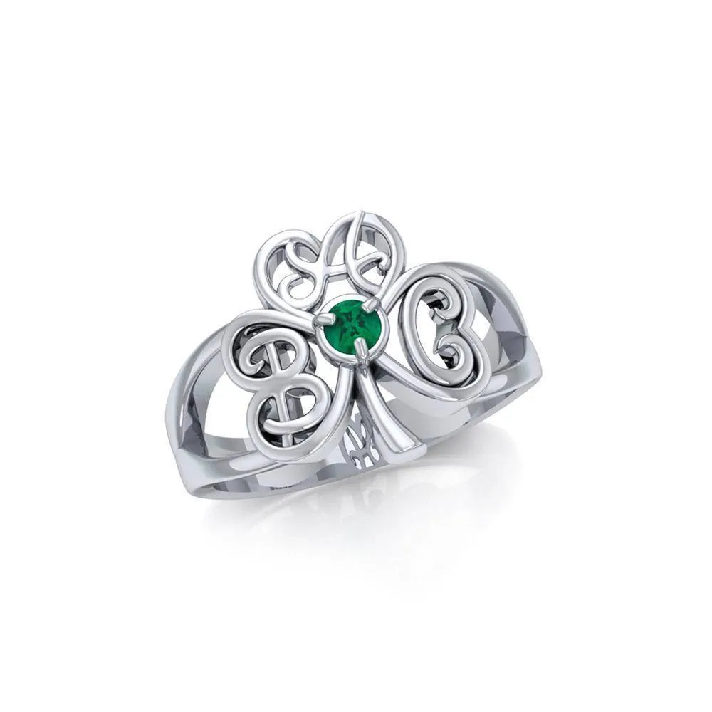 ABC Monogramming Shamrock Clover Silver Gemstone Ring TRI1750