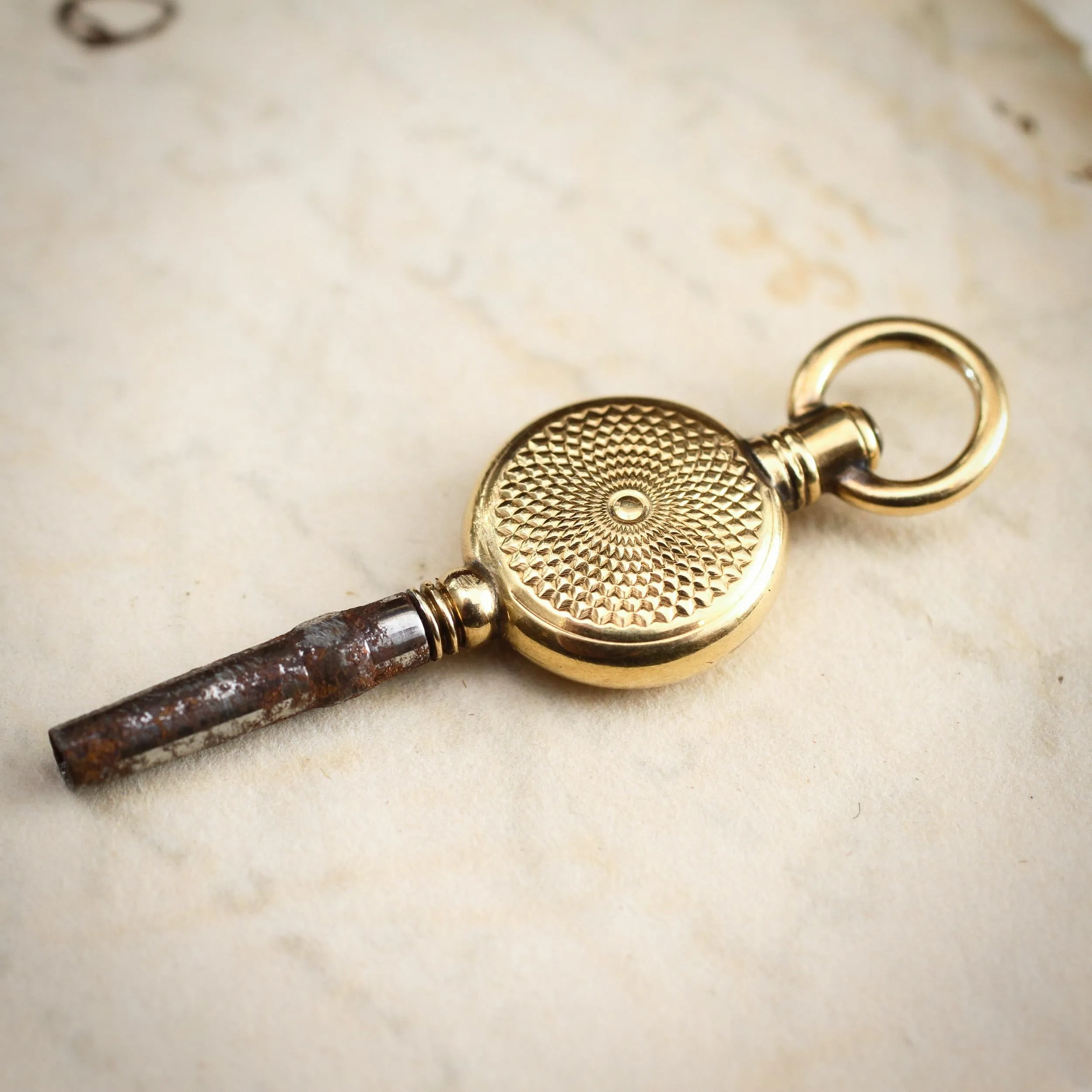 Antique Victorian Guilloche Engraved Watch Key Charm