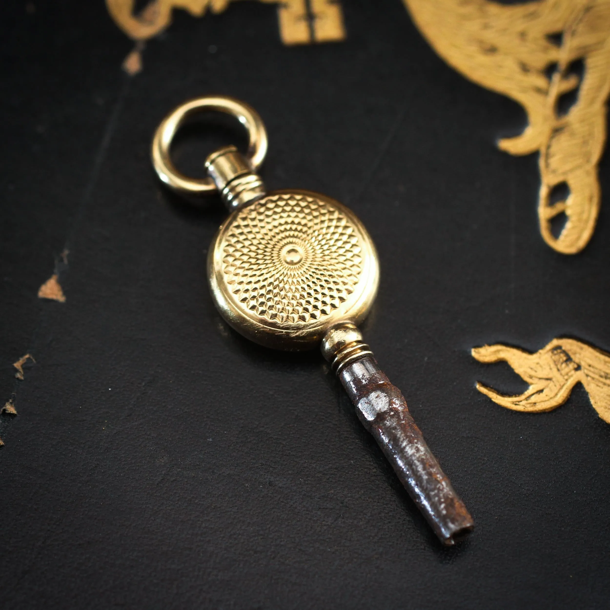 Antique Victorian Guilloche Engraved Watch Key Charm