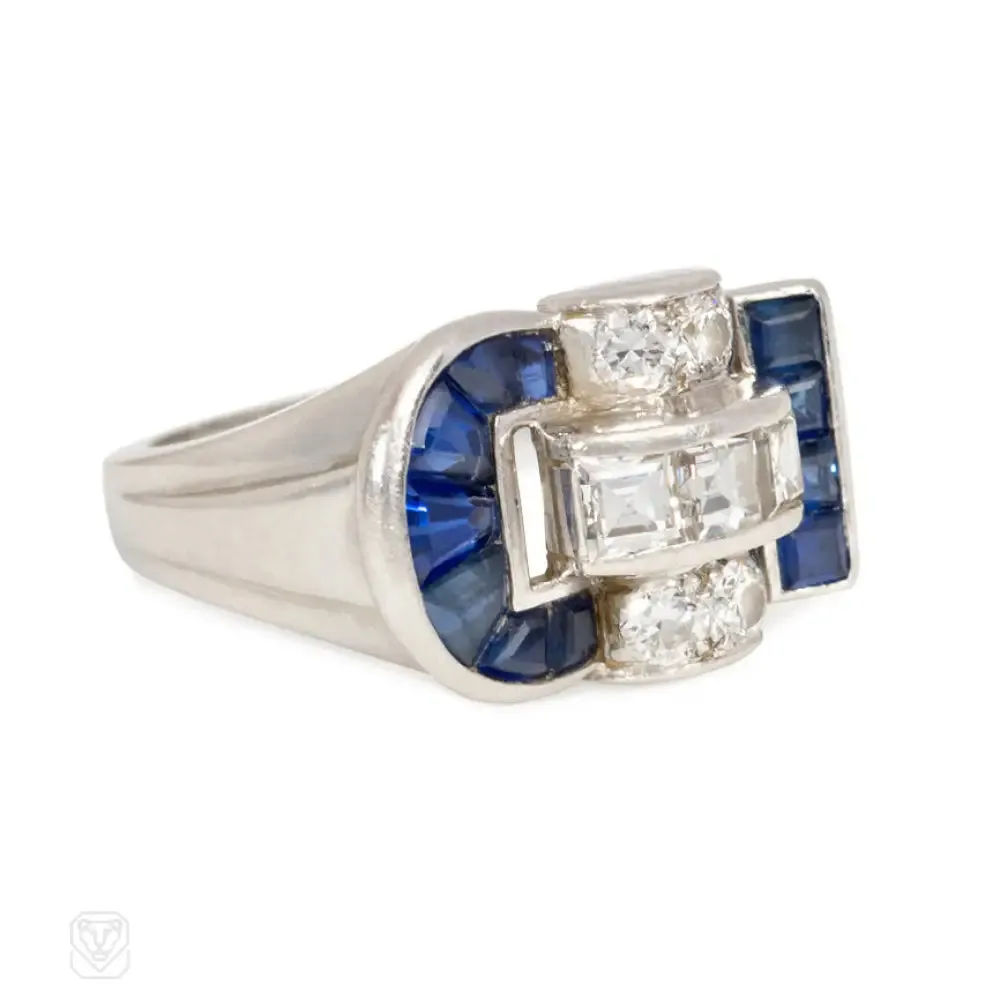 Art Deco sapphire and diamond buckle ring