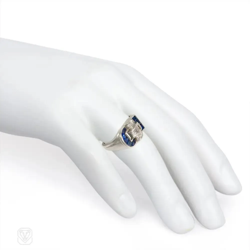 Art Deco sapphire and diamond buckle ring