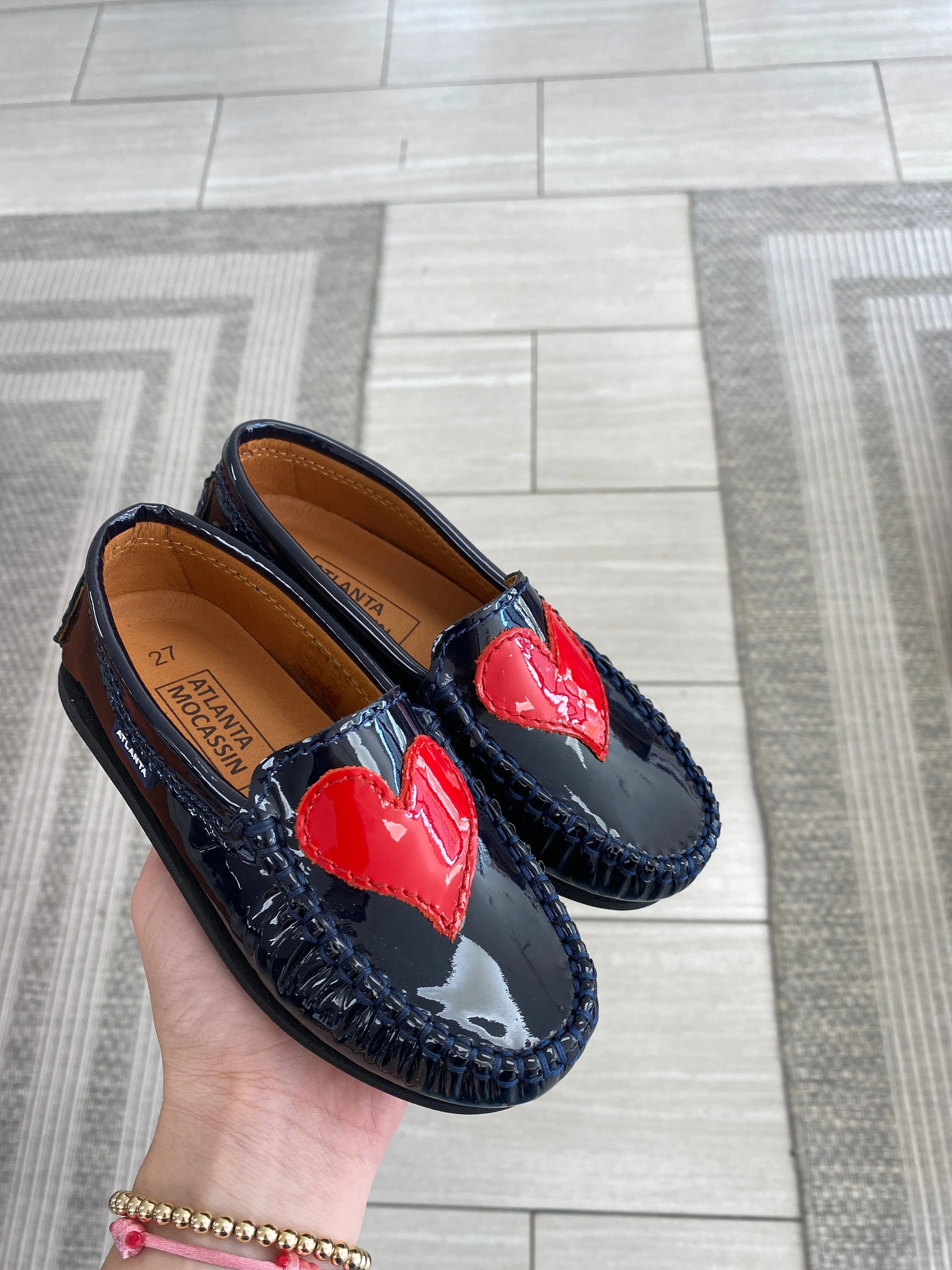 Atlanta Mocassin Navy and Red Patent Heart Loafer