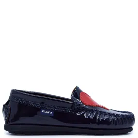 Atlanta Mocassin Navy and Red Patent Heart Loafer