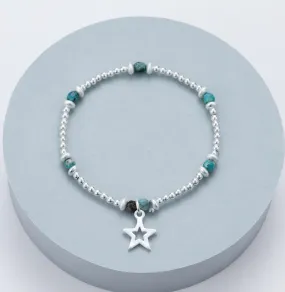 Beaded Bracelet In Silver And Green with Star Charm