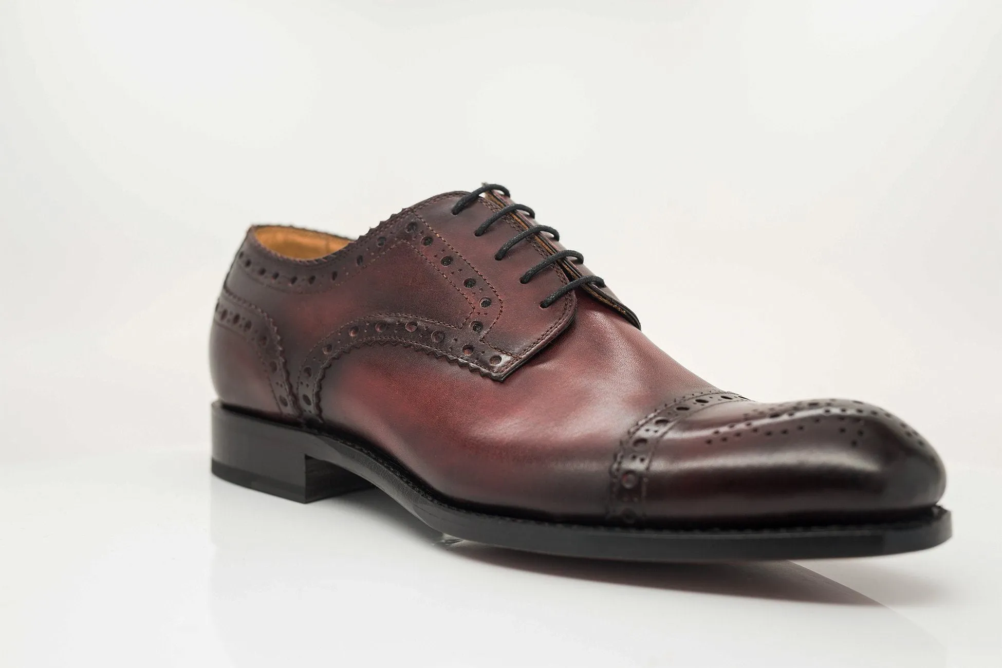 Burnished Calfskin Lace-Up Oxford Burgundy