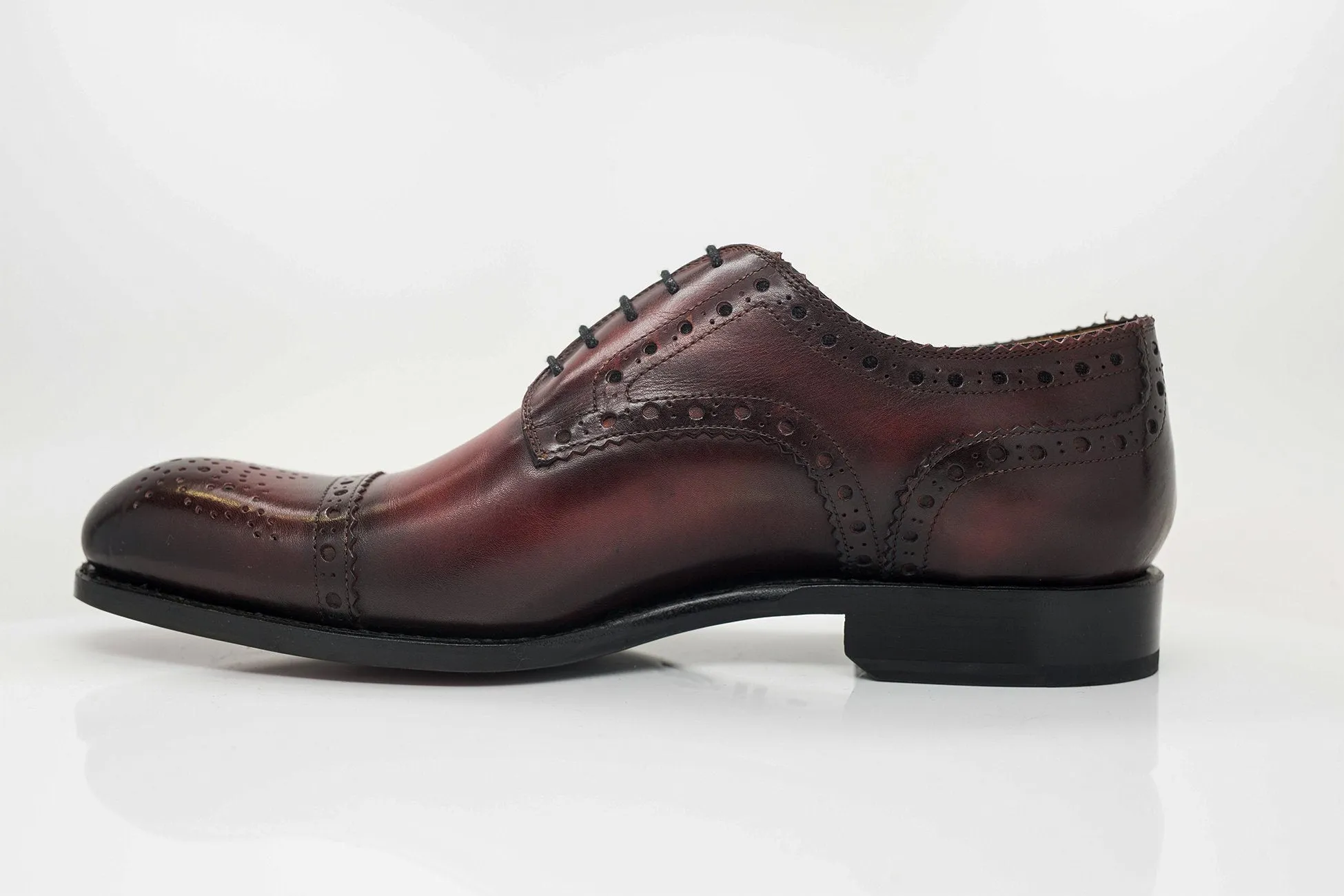 Burnished Calfskin Lace-Up Oxford Burgundy