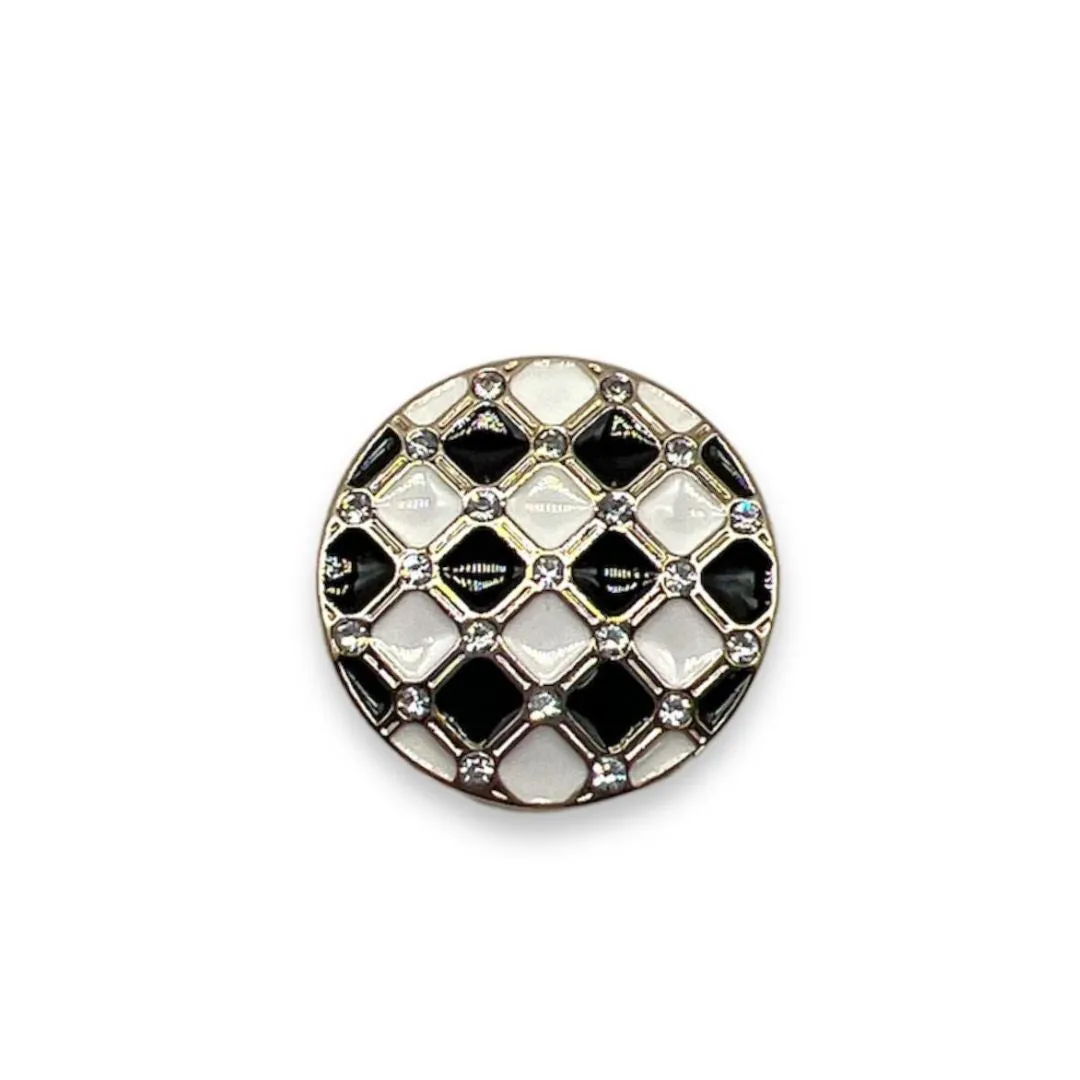 Checkered Button with Rhinestones- Art. B184 - Gafforelli Srl