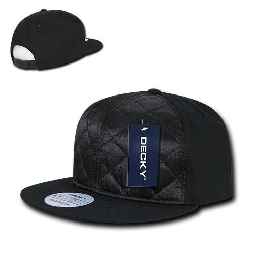 Decky 357 - Quilted Snapback Hat, 6 Panel Flat Bill Cap - CASE Pricing