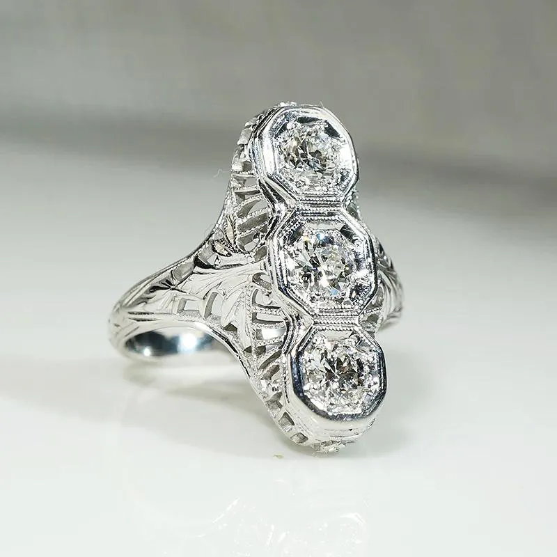 Dramatic Three Diamond Filigree Knuckle Ring