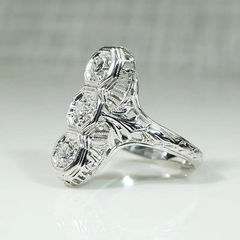 Dramatic Three Diamond Filigree Knuckle Ring