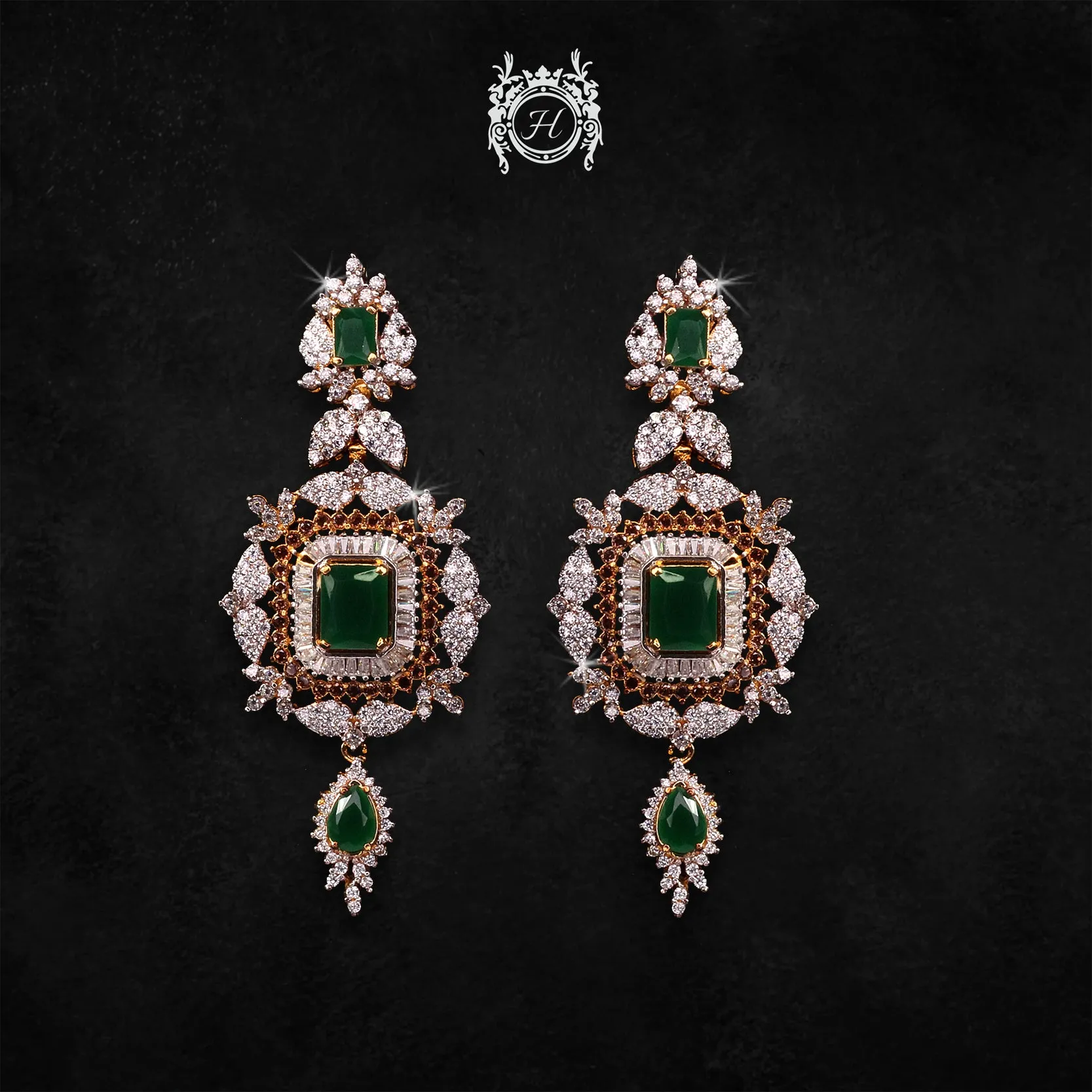 Earrings in Jade and Cubic Zircons