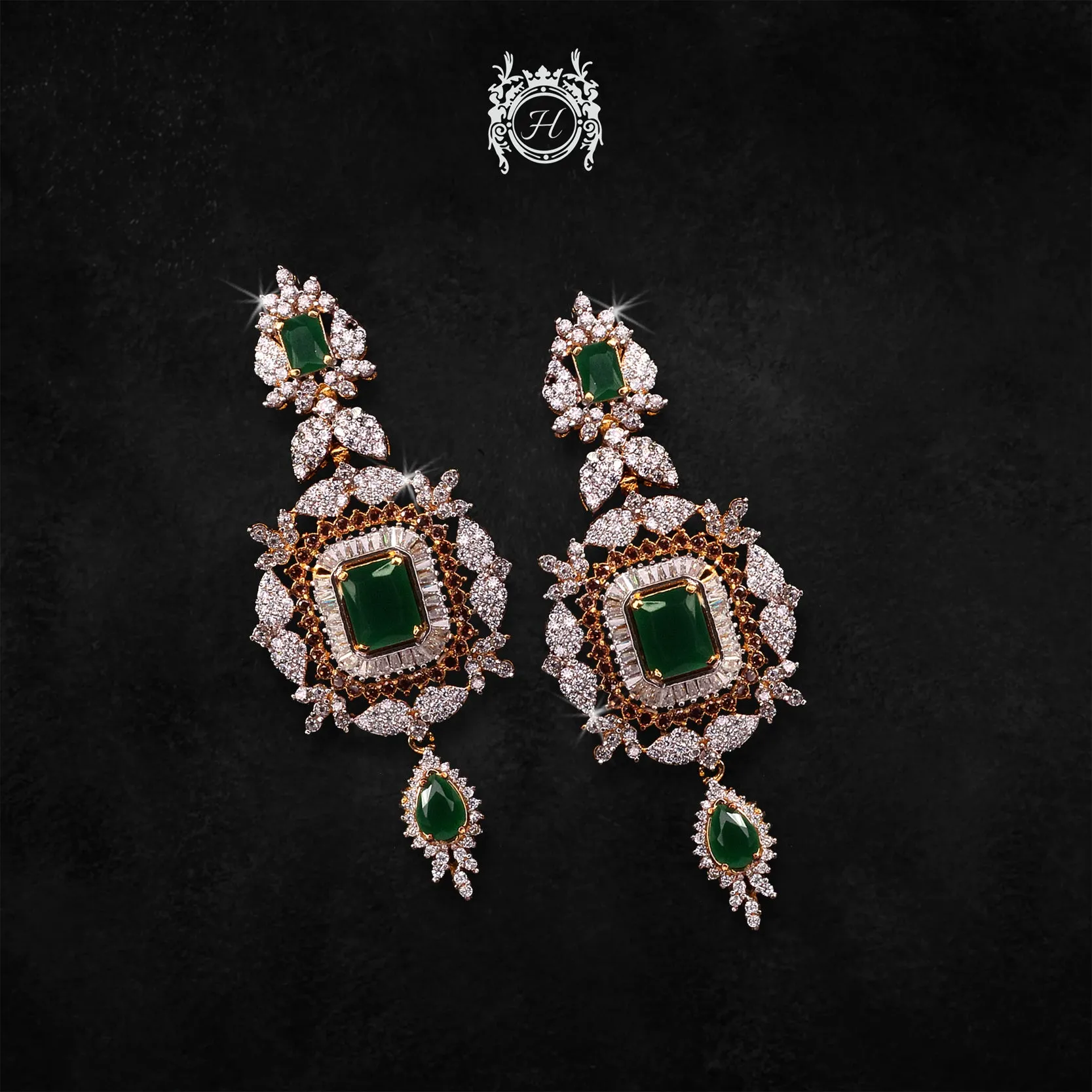 Earrings in Jade and Cubic Zircons