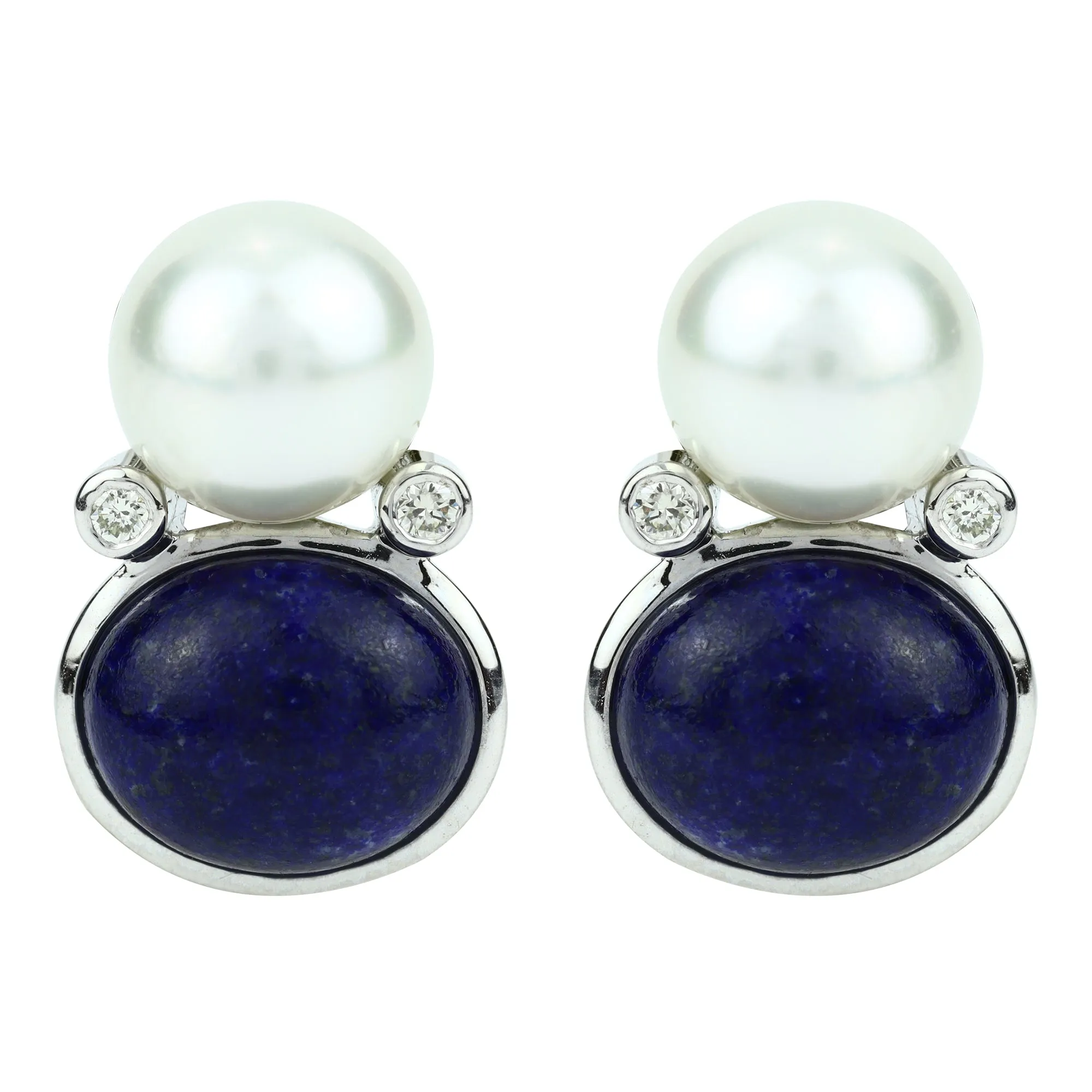 Earrings - Lapis Lazuli, South Sea Pearl And Diamond