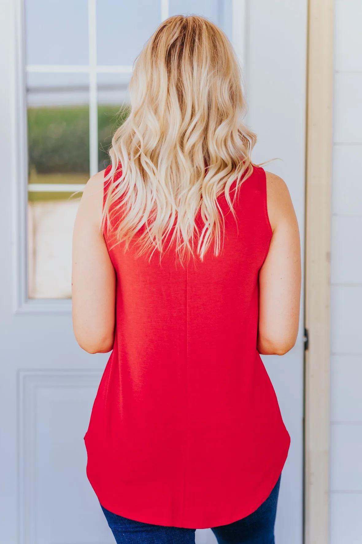 First In Line Sleeveless Leopard Pocket Tank Top in Red