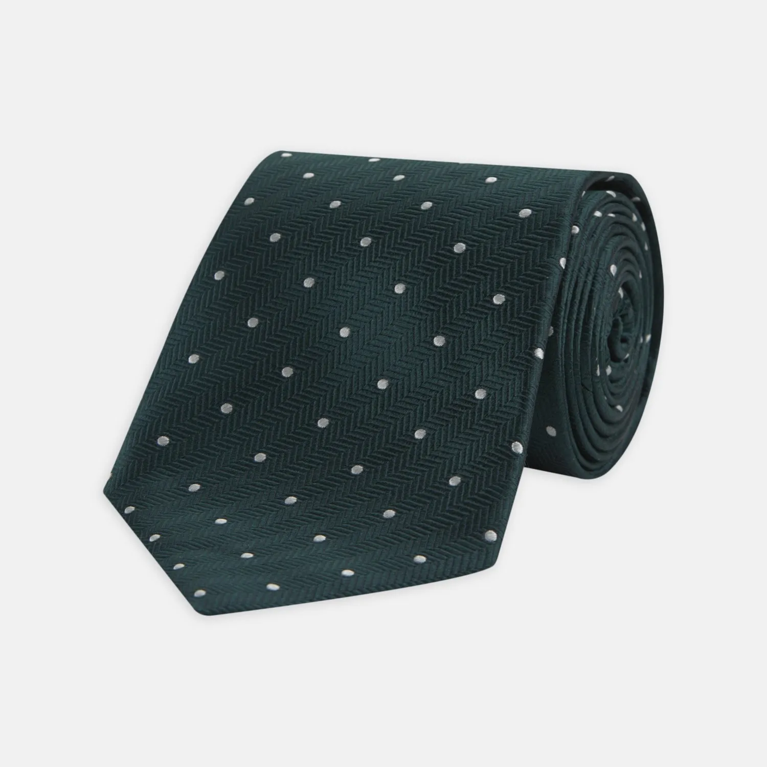 Forest Green and White Small Spot Herringbone Silk Tie