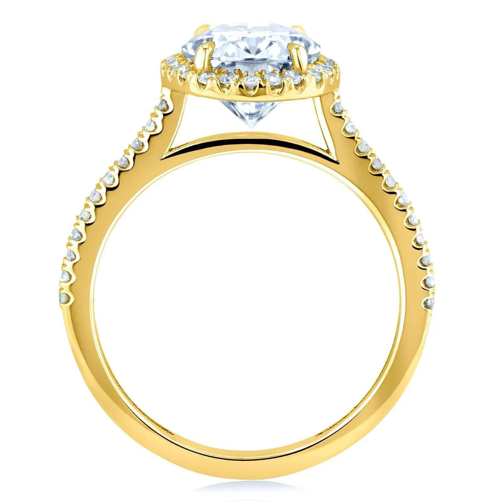 Forever One Oval Moissanite and Diamond Halo Engagement Ring 2 1/4 CTW 14k Yellow Gold (DEF/VS, GH/I)