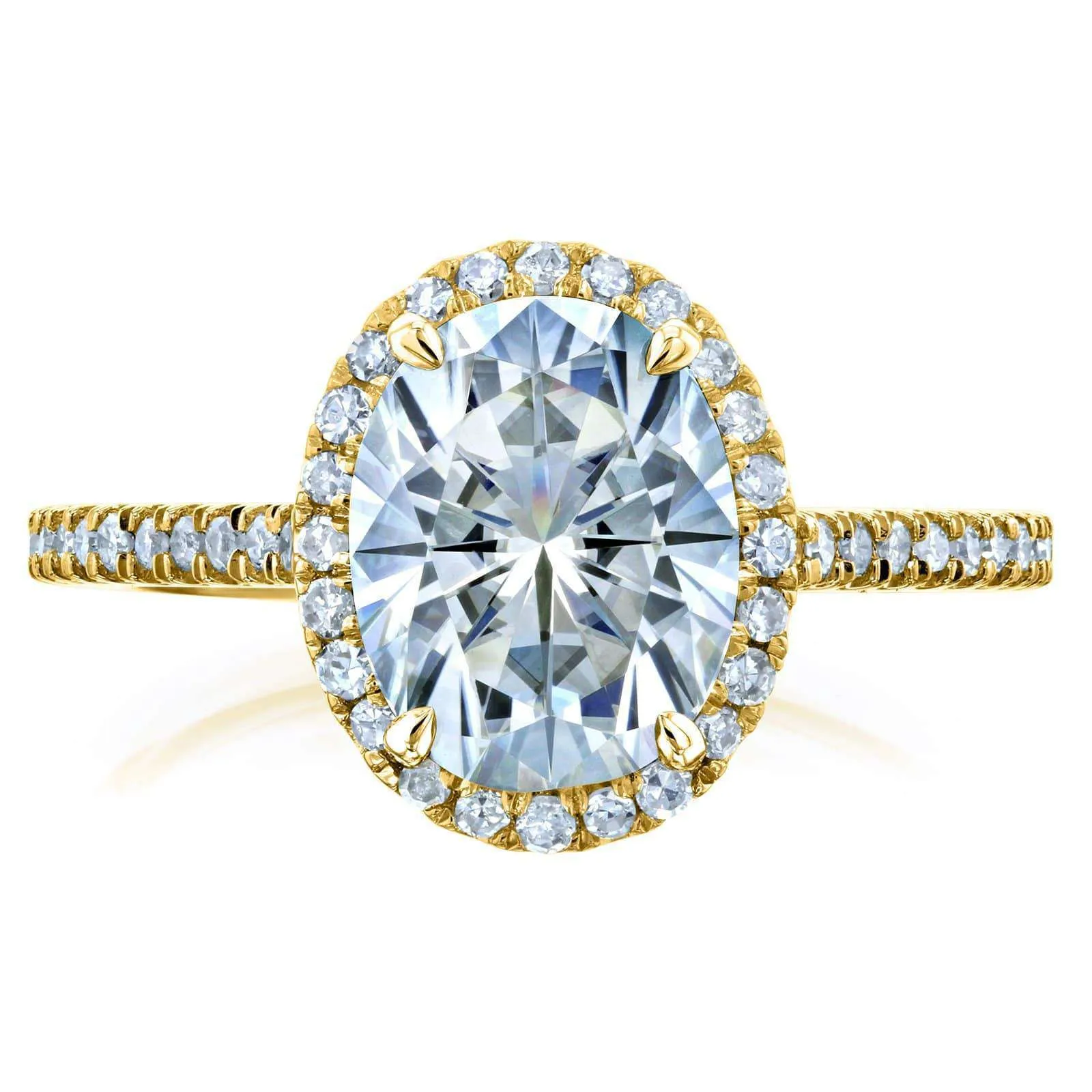 Forever One Oval Moissanite and Diamond Halo Engagement Ring 2 1/4 CTW 14k Yellow Gold (DEF/VS, GH/I)