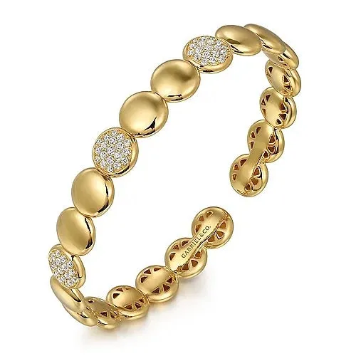 Gold and Diamond Cluster Cuff Bangle Bracelet