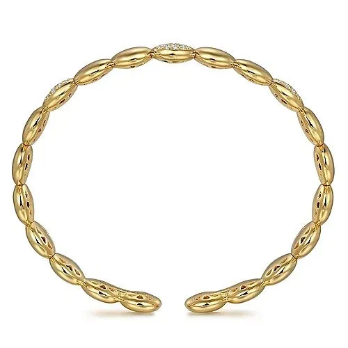 Gold and Diamond Cluster Cuff Bangle Bracelet