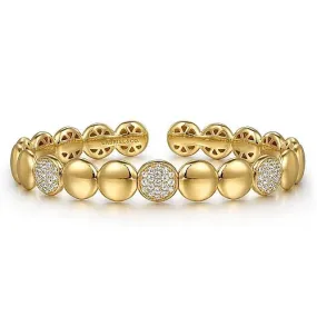 Gold and Diamond Cluster Cuff Bangle Bracelet