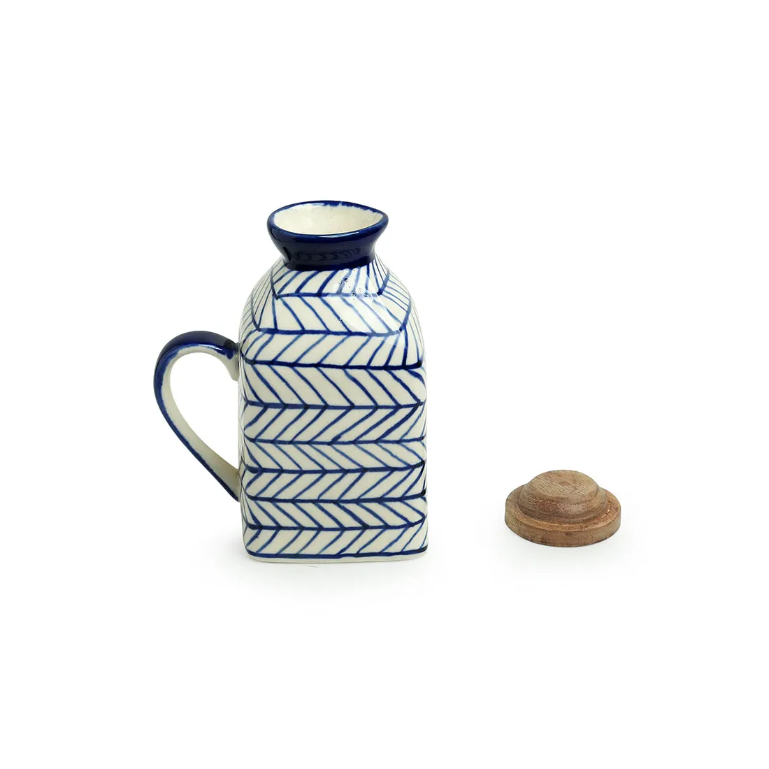 'Indigo Chevron' Handpainted Ceramic Milk & Water Jug (Non-airtight, 480 ML, Microwave Safe)