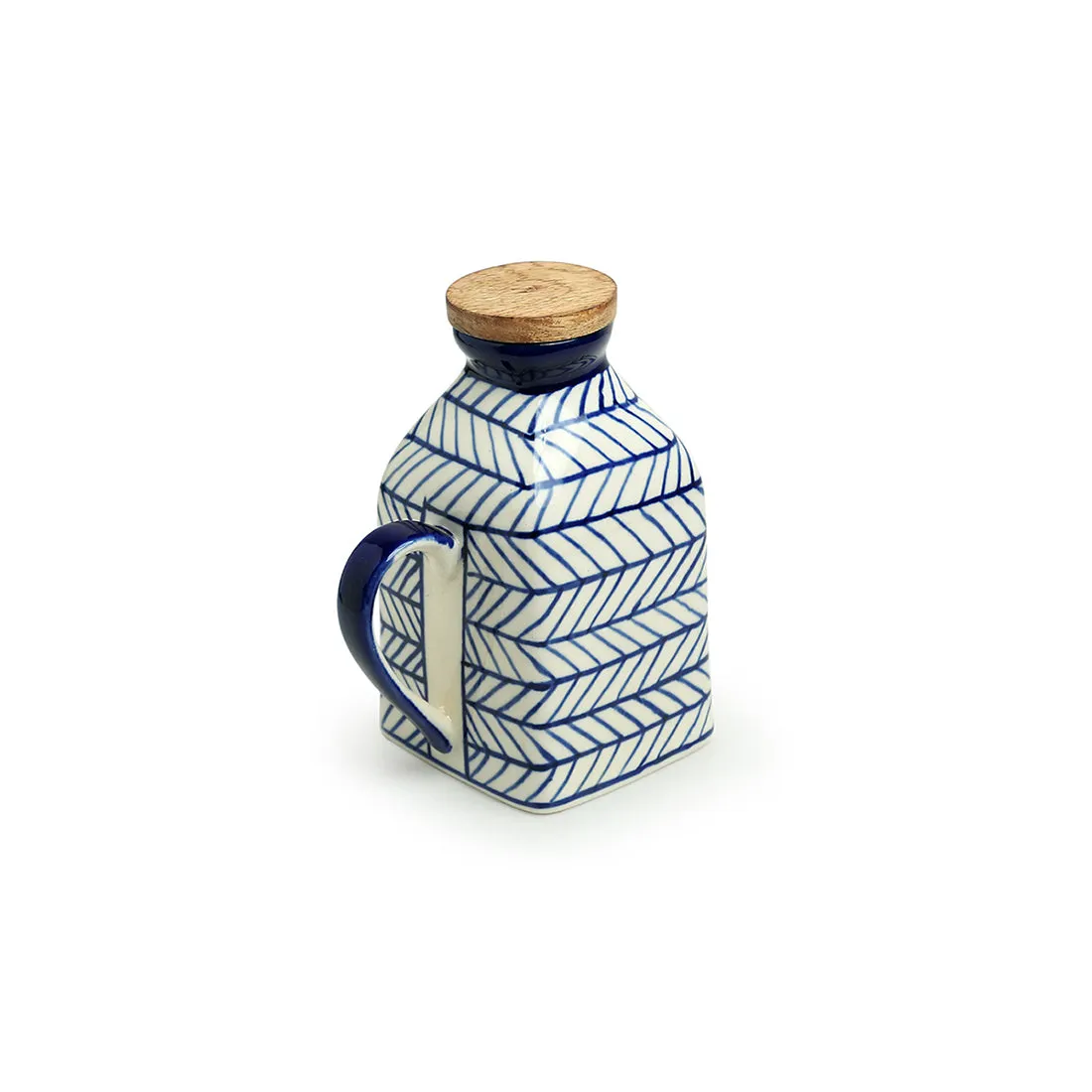 'Indigo Chevron' Handpainted Ceramic Milk & Water Jug (Non-airtight, 480 ML, Microwave Safe)