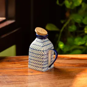 'Indigo Chevron' Handpainted Ceramic Milk & Water Jug (Non-airtight, 480 ML, Microwave Safe)