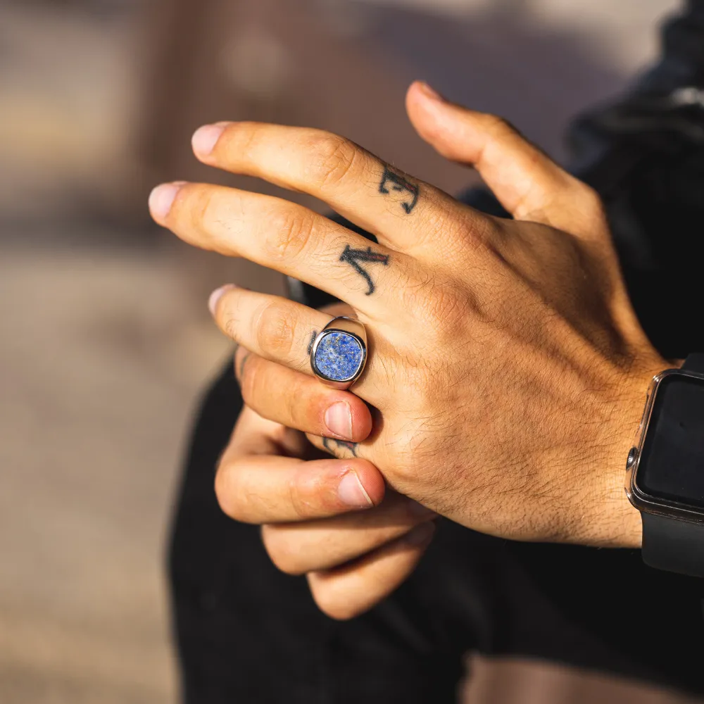 Large Blue Lapis Lazuli Signet Ring - Silver